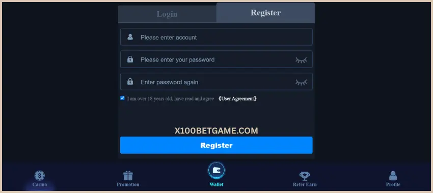 X100Bet Register